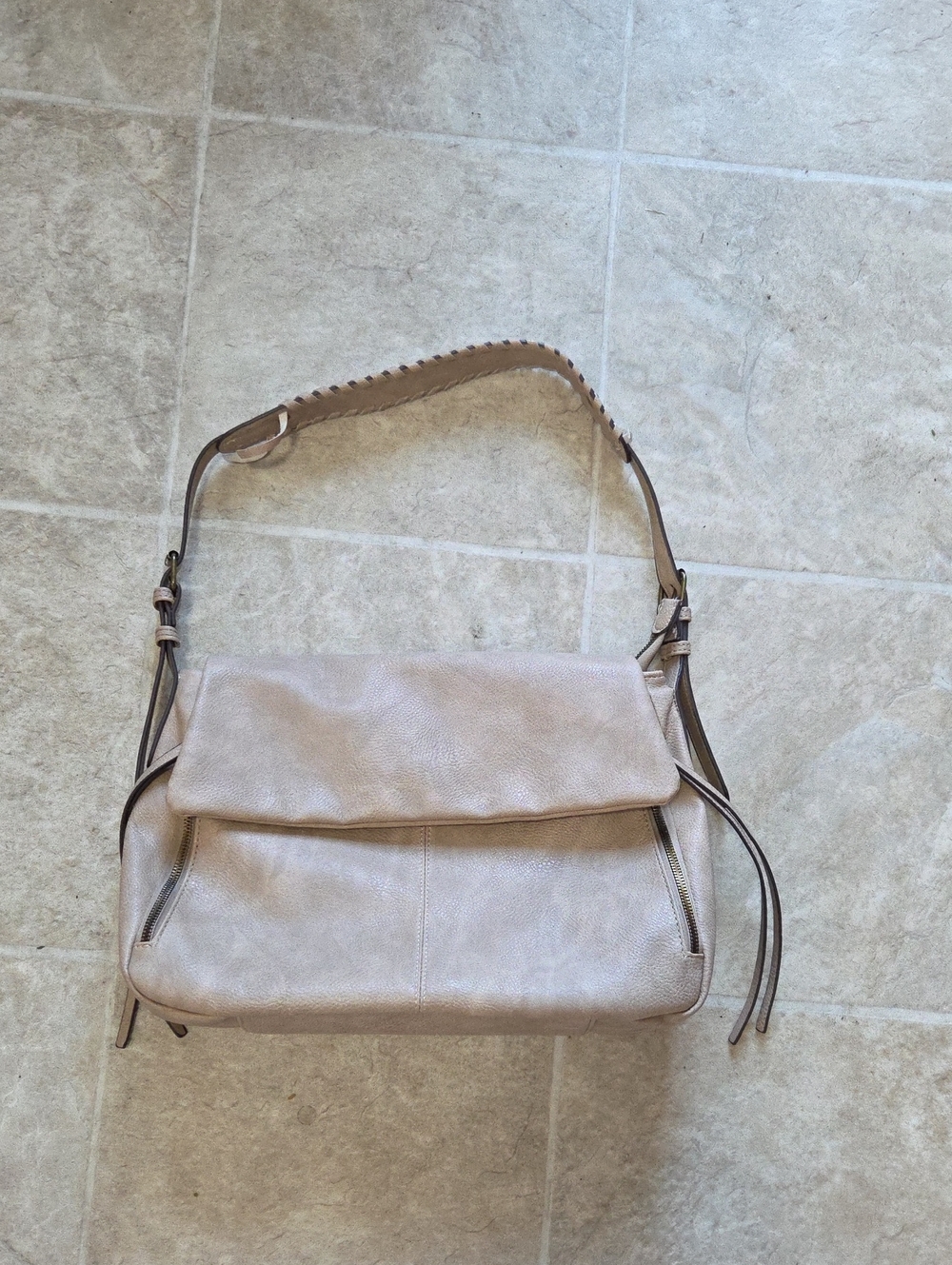 Neutral Taupe Flap Shoulder Bag with Braided Strap